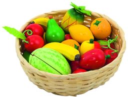 Obst im Korb: Korb= Ø 21 cm, Holz,