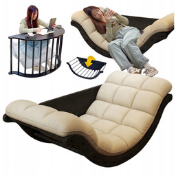 Fotel Bujany Wypoczynkowy Leżanka 2W1 Beżowy Dąb Stolik