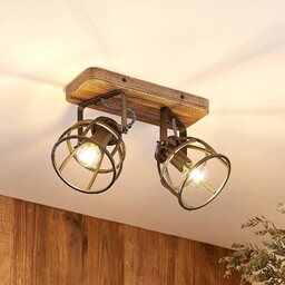 Lampa sufitowa Rutger Lindby, możliwość ściemniania, ciemne drewno,