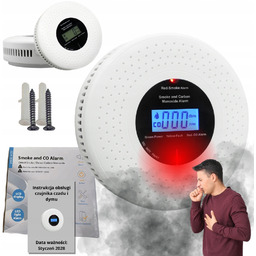 Czujnik Czadu Dymu 2w1 Tlenku Węgla Alarm Certyfikowany