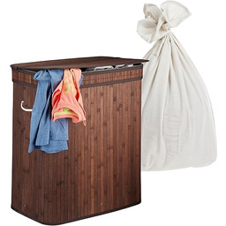 Relaxdays Kosz na pranie z pokrywką, 3 przegródki,