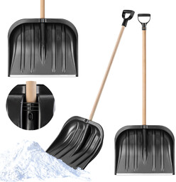 Łopata do śniegu 132 cm, czarna drewniany trzonek