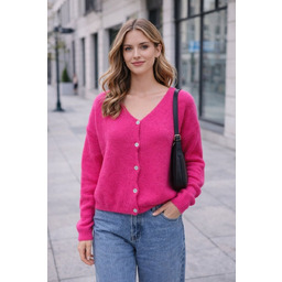 Sweter kardigan damski różowy baby alpaka miękki włoski