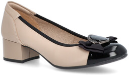 Skórzane czółenka na obcasie - TYMOTEO G1075 BEŻOWE