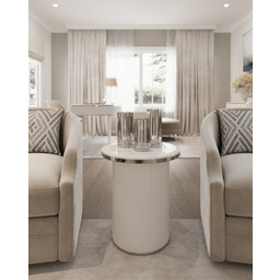 STOLIK POMOCNICZY Anne Silver okrągły, na białej ryflowane