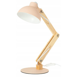 Lampka biurkowa drewniana E27 pastelowa różową