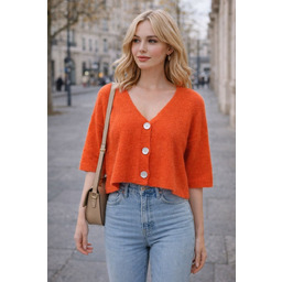 Sweter damski pomarańczowy alpaka Made in Italy luźny