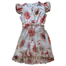 Sukienka z dłuższym tyłem zwiewna z falbanami wzór