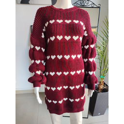 Sukienka, sweter z bufiastymi rękawami - wiśniowy One