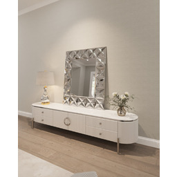 SZAFKA RTV Anne Silver, ryflowana, biała, blat