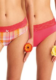 Figi damskie bawełniane (2 pack) z koronkowym pasem