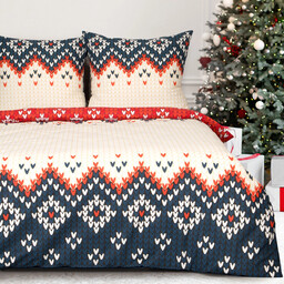 Pościel bożonarodzeniowa bawełniana granatowo-kremowa PTT-014