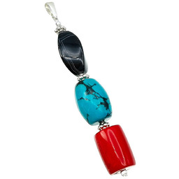 Koral Sardonyks Turkusowy Howlit Piękny Wisiorek Srebro 925