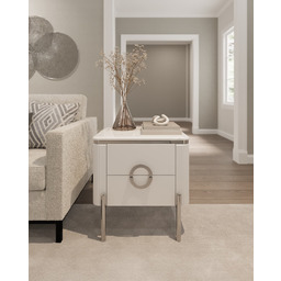 SZAFKA NOCNA Anne prostokątna, biały, ryflowany korpus, srebrne