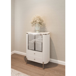 KOMODA biała Anne Silver, srebrne, metalowe elementy, 2-drzwiowa,