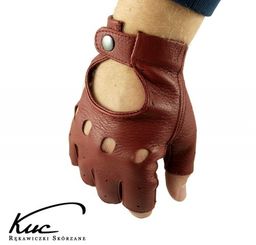Bordowe rękawiczki bez palców ze skóry jelenia -