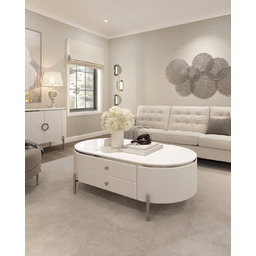 STOLIK KAWOWY Anne Silver z ryflowanym białym korpusem,