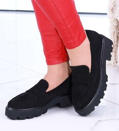 Wsuwane czarne loafersy damskie na niskim obcasie