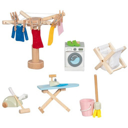 Drewniane meble do domku dla lalek Pralnia Goki