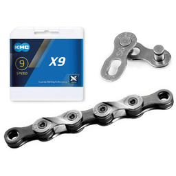 Łańcuch KMC X9 srebrno-szary, 122 ogniwa, 6,6mm, 9-rzędowy