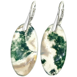 Naturalny Agat Mszysty Wyjątkowe Kolczyki Srebro Unikat