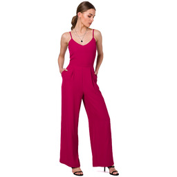 Gładki Kombinezon na Cienkich Ramiączkach - Śliwkowy