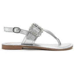 Damskie sandały ze skóry z ozdobną klamrą srebrne