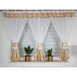 Firana Gotowa Woal Biała Złota Firanki Na Taśmie