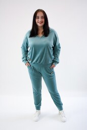 Welurowy dres w serek Miriam Miętowy UNI DUŻY