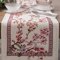 Eurofirany Obrus bieżnik 40x100 Thai różowy naturalny kwiaty