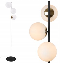Lampa Stojąca Podłogowa Czarna Białe Kule Ze Szkła