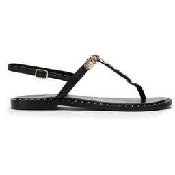 Damskie sandały ze skóry naturalnej z ozdobami czarne