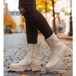 Beżowe zimowe botki workery na platformie