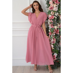 Sukienka maxi rozkloszowana z falbanką retro róż Mady