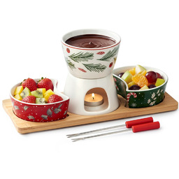 Zestaw do fondue porcelanowy na tacy 6 el.