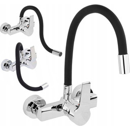 Bateria Kuchenna Ścienna Zlewozmywakowa Umywalkowa Elastyczna Czarna