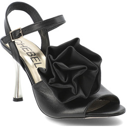 Chebello Czarne Sandały Eleganckie Obuwie Damskie Z Kwiatem