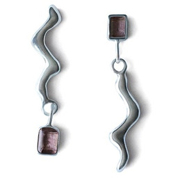 Pakamera Kolczyki srebrne Drippy z kwarcem dymnym