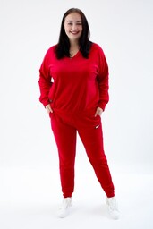 Welurowy dres w serek Miriam Czerwony UNI DUŻY
