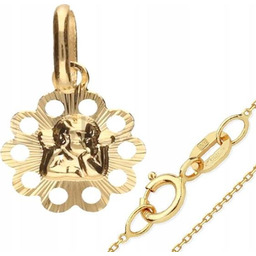 Złoty komplet biżuterii 585 z aniołkiem chrzest modny