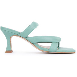 Damskie klapki skórzane z miękkimi paskami miętowe