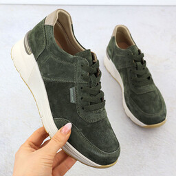 Skórzane sneakersy na koturnie zamszowe zielone Sergio Leone