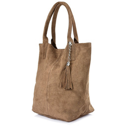 Taupe Torebka skórzana zamszowa WOREK duża A4