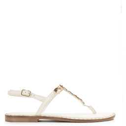 Damskie sandały ze skóry naturalnej z ozdobami kremowe