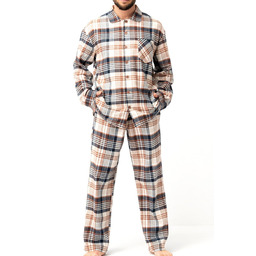 Flanelowa piżama męska KEY MNS 443 B25 beżowa