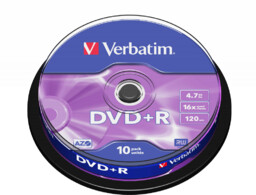 Verbatim DVD+R 4.7GB x16 cakebox 10szt matte silver/odpowiednik