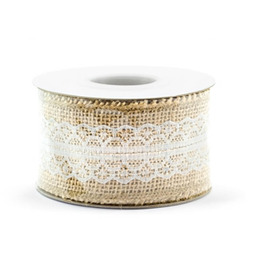Tasiemka jutowa z białą koronką, 50 mm /