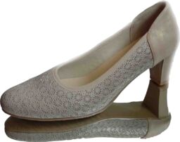 BnW Skórzane beżowe czółenka w piękny wzór