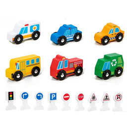 Zabawka drewniana - Autka i znaki drogowe