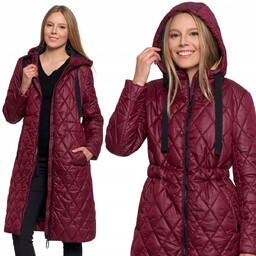 Modna Kurtka Damska Długa Pikowana Płaszcz Z Kapturem